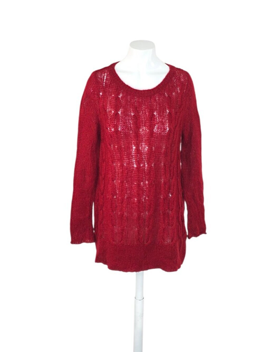 Wooden Ships Mohair Blend Cable Knit Sweater, Loose Knit, Red, Long Sleeve, XS/S